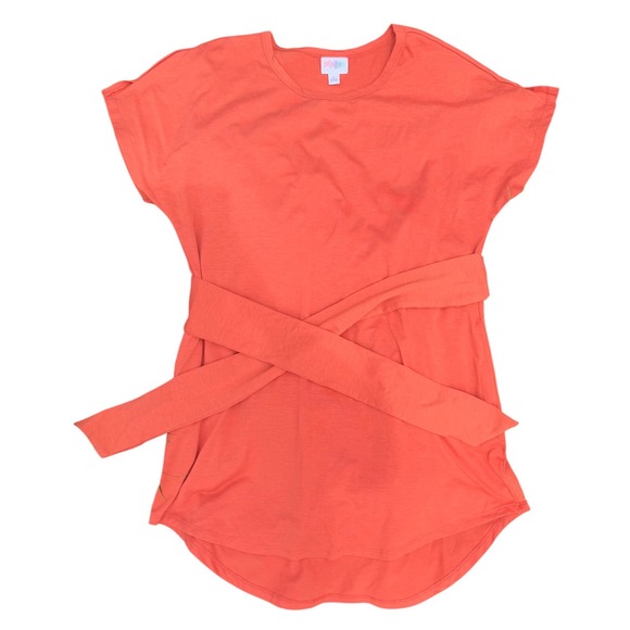 LuLaRoe T-Shirt Dress with Belt Pockets Casual Everyday Coral L‎ - Picture 1 of 5